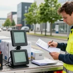 Batterie Transport in Dortmund: Professioneller Fahrer bereitet sich auf den sicheren Transport von Lithium-Batterien vor.