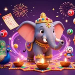 Jouez sur un casino en ligne avec un éléphant coloré et des balles de loto vibrantes.