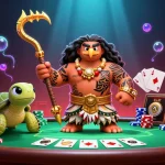 Hit gaming action featuring a mystical hawk and turtle at a vibrant poker scene.